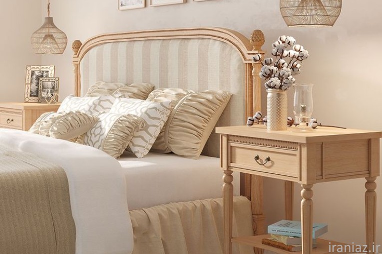 سرویس خواب دو نفره مدرن با تخت و پاتختی