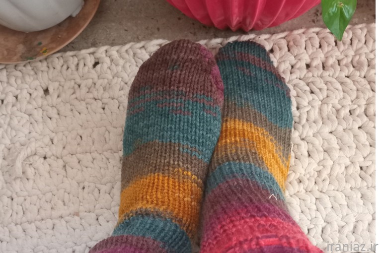 بافتنی  جوراب پشمی کلاه لئونی  کبوتر